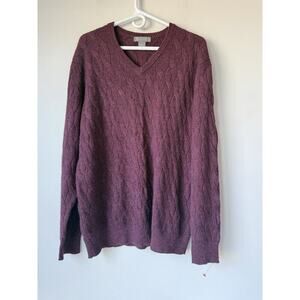 Daniel Cremieux 100% Alpaca V Neck Sweater Cable Knit Fisherman Sz L Burgundy​